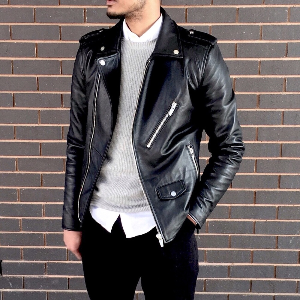 Zara Man Genuine Leather Motorcycle Jacket S